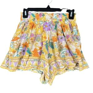 Angie Shorts‎ Womens S High Rise Smocked Waist Boho Peasant Cottage Floral